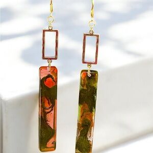 Elegant Gold and Multicolor Tesin Dangle Earrings New